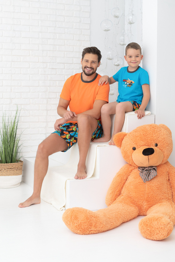 Pigiama da bambino a maniche corte, pantaloni Moda Italiana - turchese/stampa