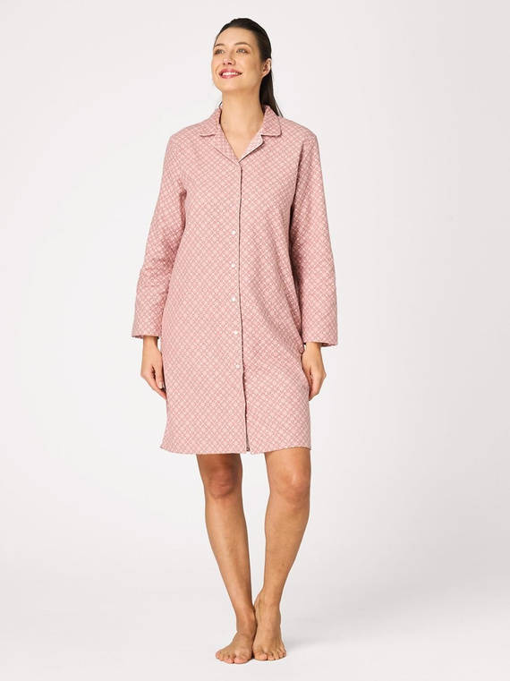 Camicia da notte Key LND 743 rosa – flanella di cotone, con bottoni