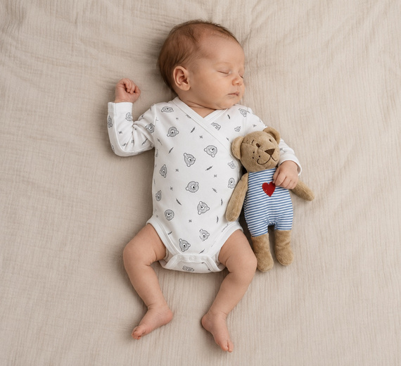 BD16426 Mamatti Body Neonato Bianco Manica Lunga Orsetto Cotone Confortevole