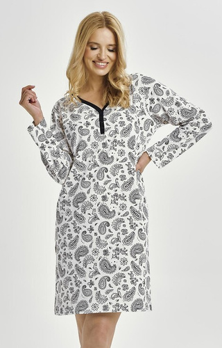 3453 Camicia da notte Aida Taro da donna - cotone, manica lunga, scollo con bordino