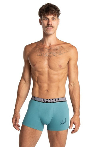 M-1064 Boxer Lama da uomo nero-menta - cotone, aderente, stampa bici, confezione da 2 pz