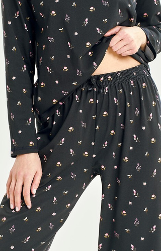 3440 Mina Pigiama donna Taro blu navy - cotone floreale, manica lunga