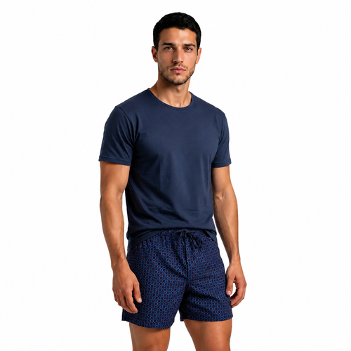 Sesto Senso 2026/01 Pigiama Uomo Corto Blu Navy 100% Cotone