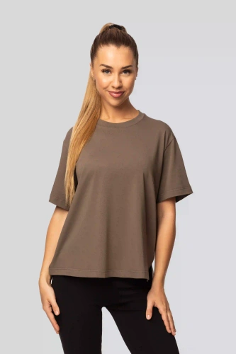 Urban khaki- T-shirt donna in cotone Manica corta, taglio classico, alla moda con spacchi | Materiale di alta qualità, elasticità