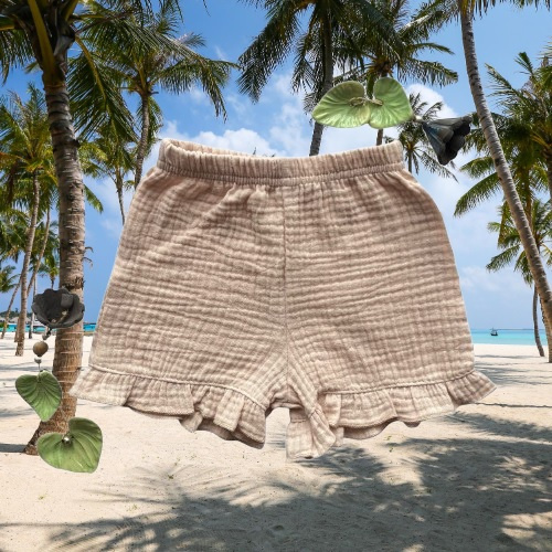 Mamatti SZ50315 pantaloncini bambini in mussola beige, traspiranti ed eleganti