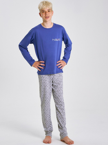 Pigiama bambino Emil 3506 Taro - cotone, manica lunga, blu