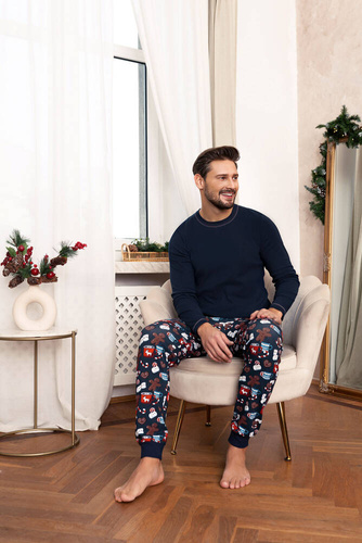 Rojas Pigiama da uomo a maniche lunghe, pantaloni lunghi Moda italiana - blu navy/stampa