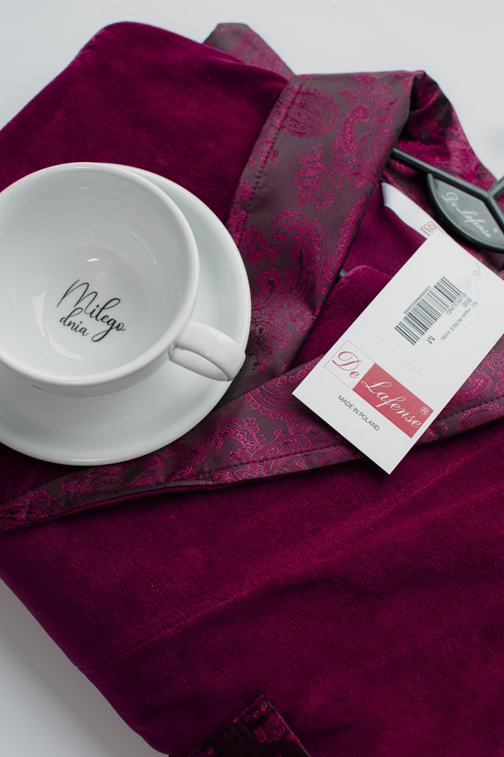 866 Noble Accappatoio in velluto De Lafense da uomo - corto, elegante, in cotone - bordeaux