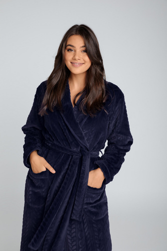 Bona Vestaglia da donna in pile Italian Fashion - blu navy