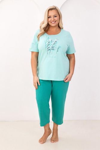 Pigiama Regina 740, cotone, stampato, pantaloni 7/8, comfort per ogni notte - verde