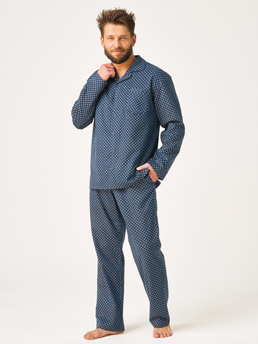 Pigiama uomo Key MNS 432 jeans in flanella 100% cotone, lunga con bottoni