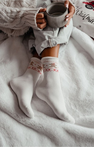 0118-013 Calzini Milena ecrù - spugna natalizia, cotone, caldo