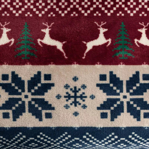 Coperta natalizia Eurofirany blu navy rosso con motivi scandinavi - morbido copriletto in microfibra, 240 g/m²