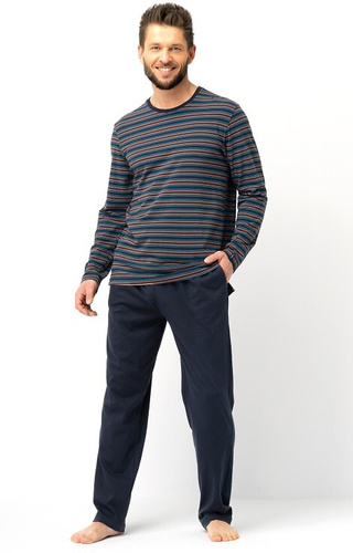 MNS 315 Pigiama uomo Key brown - cotone, top a righe e pantaloni tinta unita