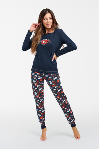 Makala Pigiama a maniche lunghe e pantaloni lunghi da donna Italian Fashion - blu navy/stampa