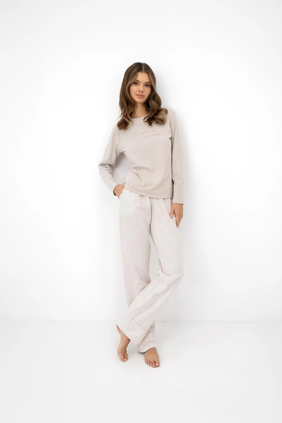 Pigiama donna Sensis Lyanna beige in cotone con pantaloni lunghi a fiori