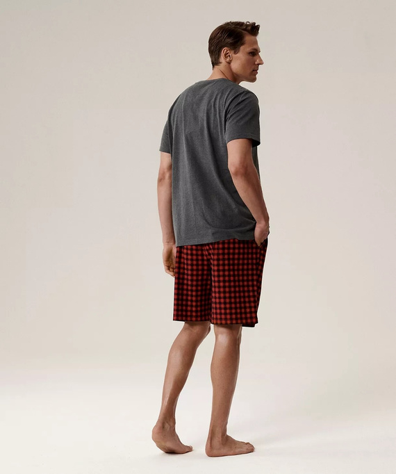 Pigiama da uomo NMP-397 - cotone grigio rosso, manica corta, leggero e confortevole per l'estate