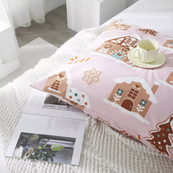 Gingerhouse Christmas microsatin bedding gingerbread houses pink I25 Spod Igły i Nitki - morbido, liscio e resistente