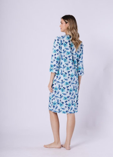 Camicia da notte Julita 1742 Leveza turchese – 100% cotone, floreale, manica 3/4