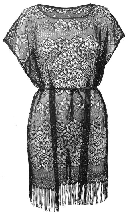 Anais 318 pareo in pizzo con frange De Lafense - babydoll leggero da spiaggia | S-XXL