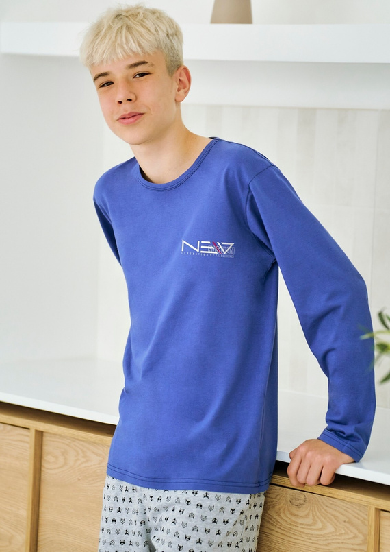 Pigiama bambino Emil 3506 Taro - cotone, manica lunga, blu