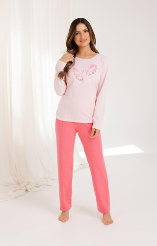 705 Pigiama da donna rosa Regina - cotone, manica lunga, pantaloni lunghi