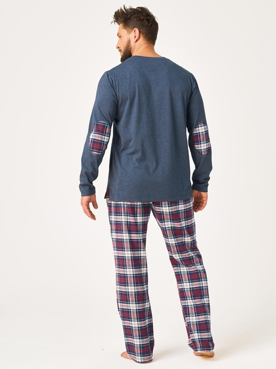 Pigiama uomo Key MNS 410 blu navy 100% cotone pantaloni in flanella