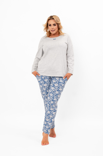 Pigiama da donna Boma - manica lunga, pantaloni lunghi, cotone Italian Fashion - melange/stampa