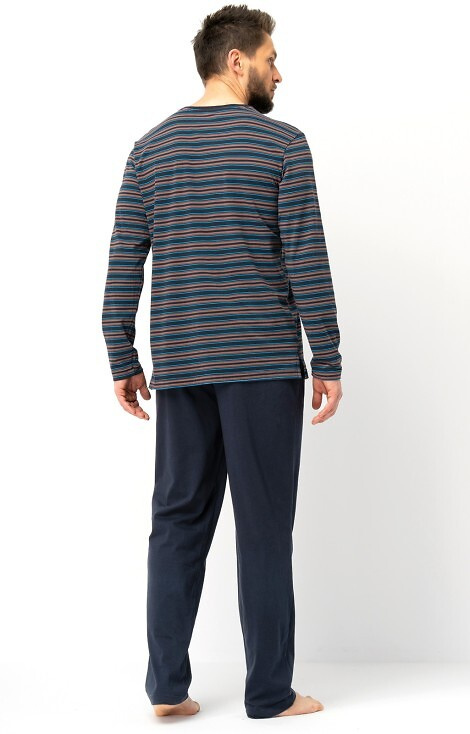 MNS 315 Pigiama uomo Key brown - cotone, top a righe e pantaloni tinta unita