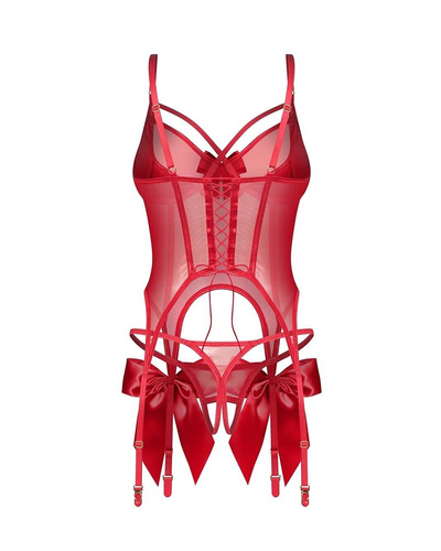 Obsessive Gifty Red Corsetto rosso con stecche + perizoma aperto