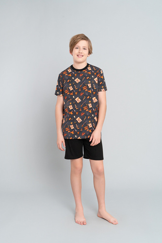 Pigiama Western Boys a maniche corte, pantaloni Italian Fashion- grafite/nero