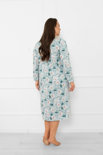 Camicia da notte da donna Sekwoja - cotone, manica lunga, fantasia floreale Moda italiana