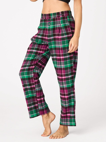 Pantaloni pigiama Key LHE 414 fucsia – flanella a quadri, 100% cotone