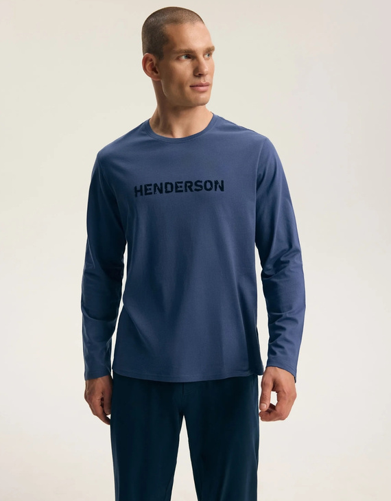 Pigiama uomo Henderson 45455 Indigo blu navy 100% cotone flanella
