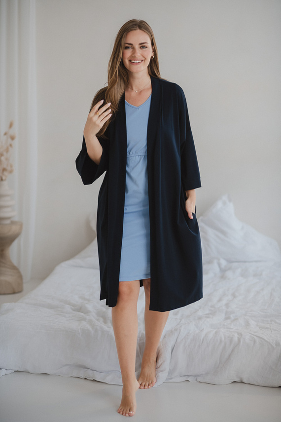 Milk&Love vestaglia premaman blu navy - cotone con elastan, confortevole, manica 7/8