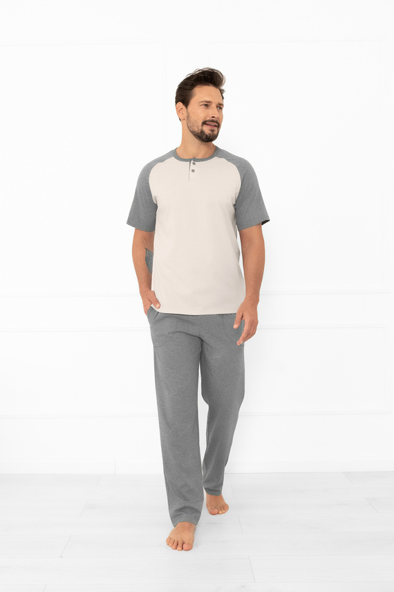 Pigiama da uomo Alexander Italian Fashion beige - cotone, polo e pantaloni