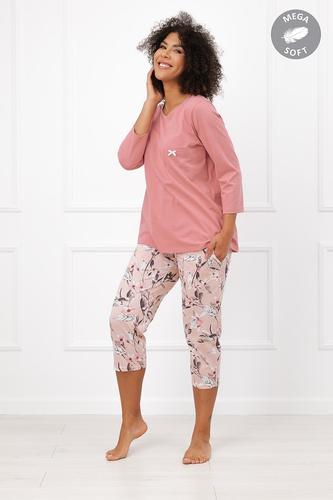Italian Fashion Kafelia Pigiama donna Mega Soft 3/4 fiori tasca
