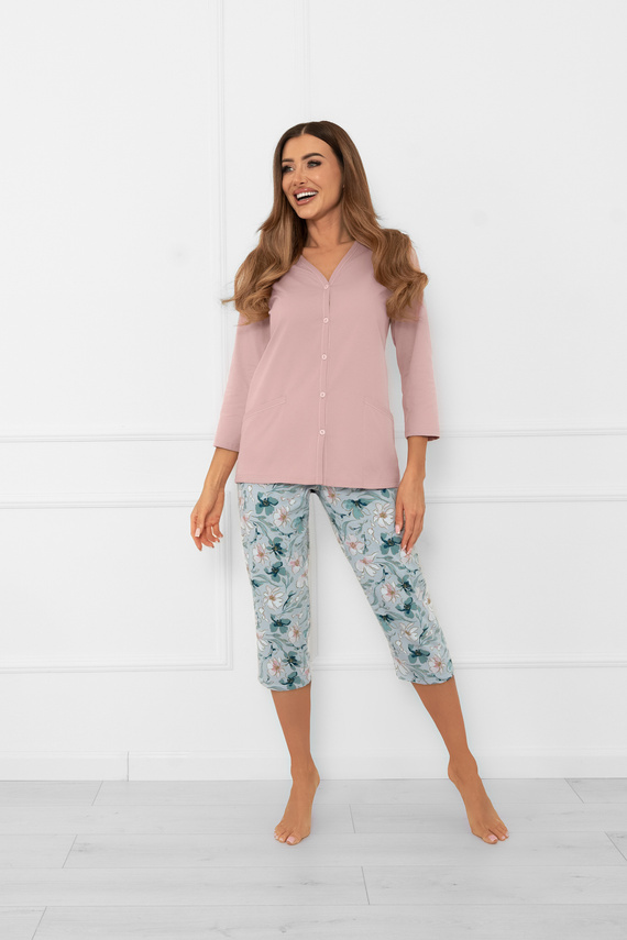 Pigiama da donna Sekwoja - cotone, manica 3/4 e pantalone, con bottoni Moda italiana