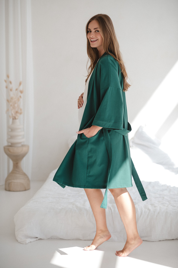 Milk&Love vestaglia premaman verde bottiglia - cotone con elastan, confortevole, manica 7/8