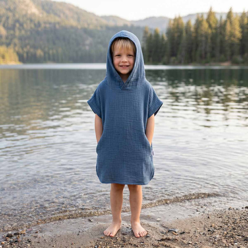 Poncho bambini Nicol 224394 mussola 100% cotone con cappuccio - blu navy