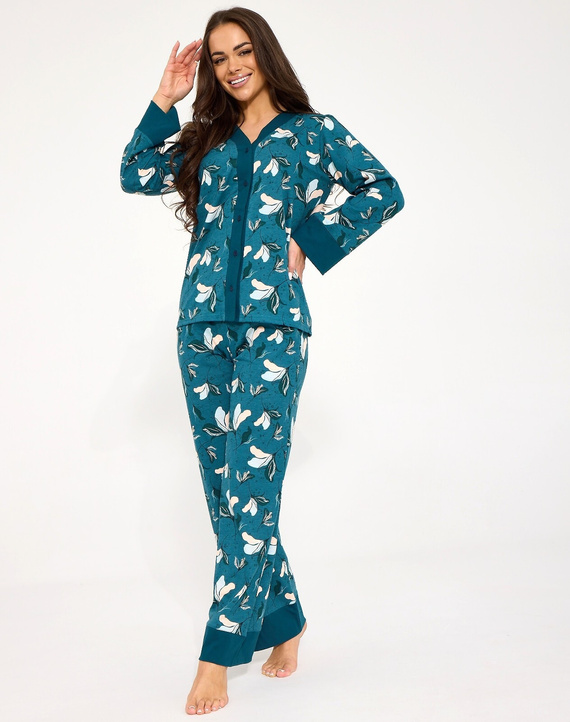 Pigiama donna Cornette 514/509 Virginia blu 100% cotone con bottoni