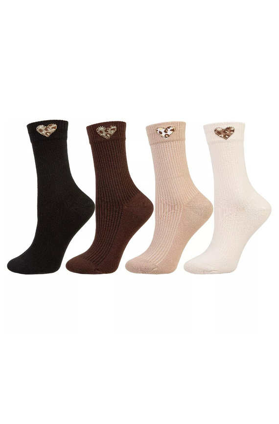 Calzini da donna Moraj CSL250-941 in cotone a coste con cuore leopardato