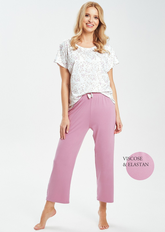 Pigiama da donna 3542 Mariella - cotone e viscosa, camicia a maniche corte, pantaloni 7/8