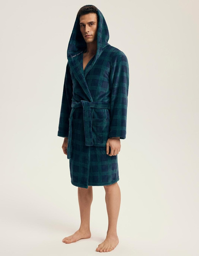 Accappatoio Henderson da uomo 43373 Nickel navy- cappuccio, maglia calda, comfort ed eleganza