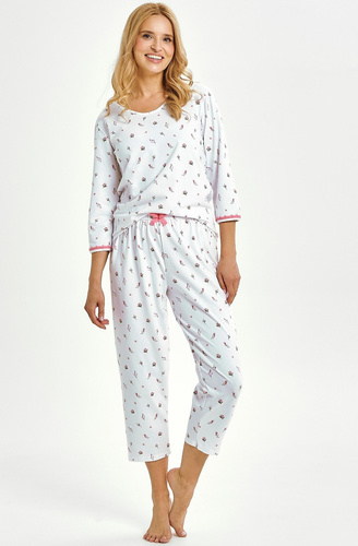 Elodie 3432 Taro pigiama donna bianco cotone manica 3/4 confortevole