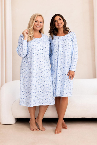 Koszula nocna Regina 020 damska, 100% cotone, manica lunga, con bottoni - blu