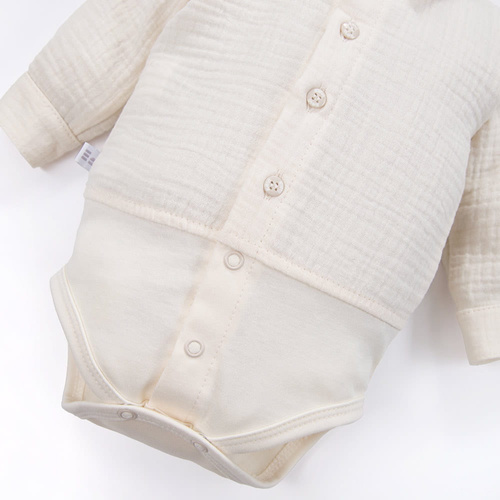 Corpo camicia in mussola da cerimonia con colletto per bambino Eevi elegante- ecru