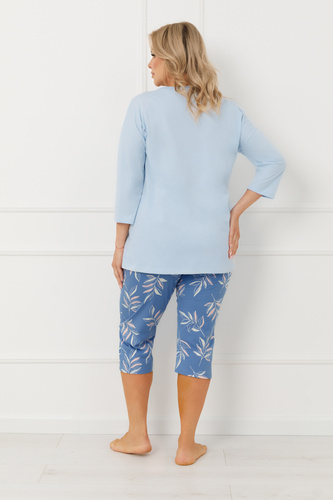 Pigiama donna Erula Italian Fashion in jersey di cotone 3/4 plus size-blu