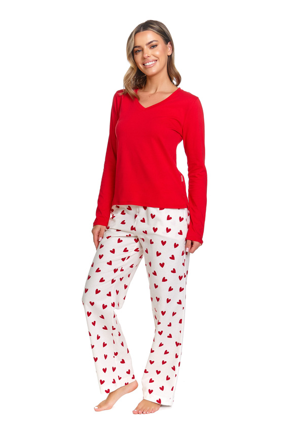 Pigiama donna Doctor Nap Amour, maglia rossa + pantaloni in flanella, 100% cotone