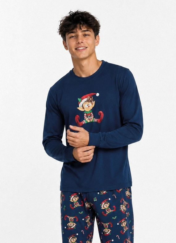 Cornette Elf 2 Christmas 967/62 Pigiama Giovane Blu Navy 100% Cotone